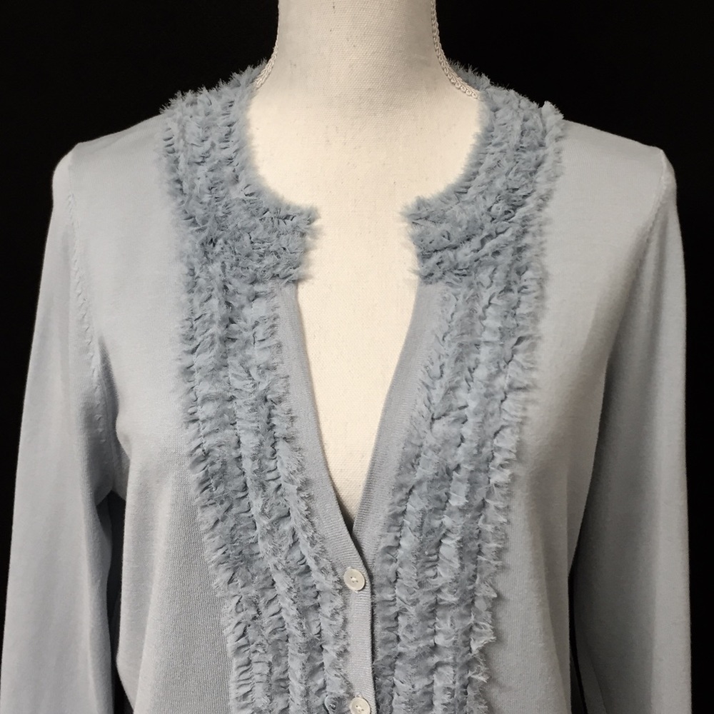 TALBOTS blue silk blend ruffles sweater. Sz L. EUC